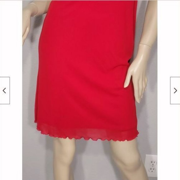 NWT Laundry Shelli Segal Red Ruffle Stretchy Slip Dress 2 - Picture 3 of 8